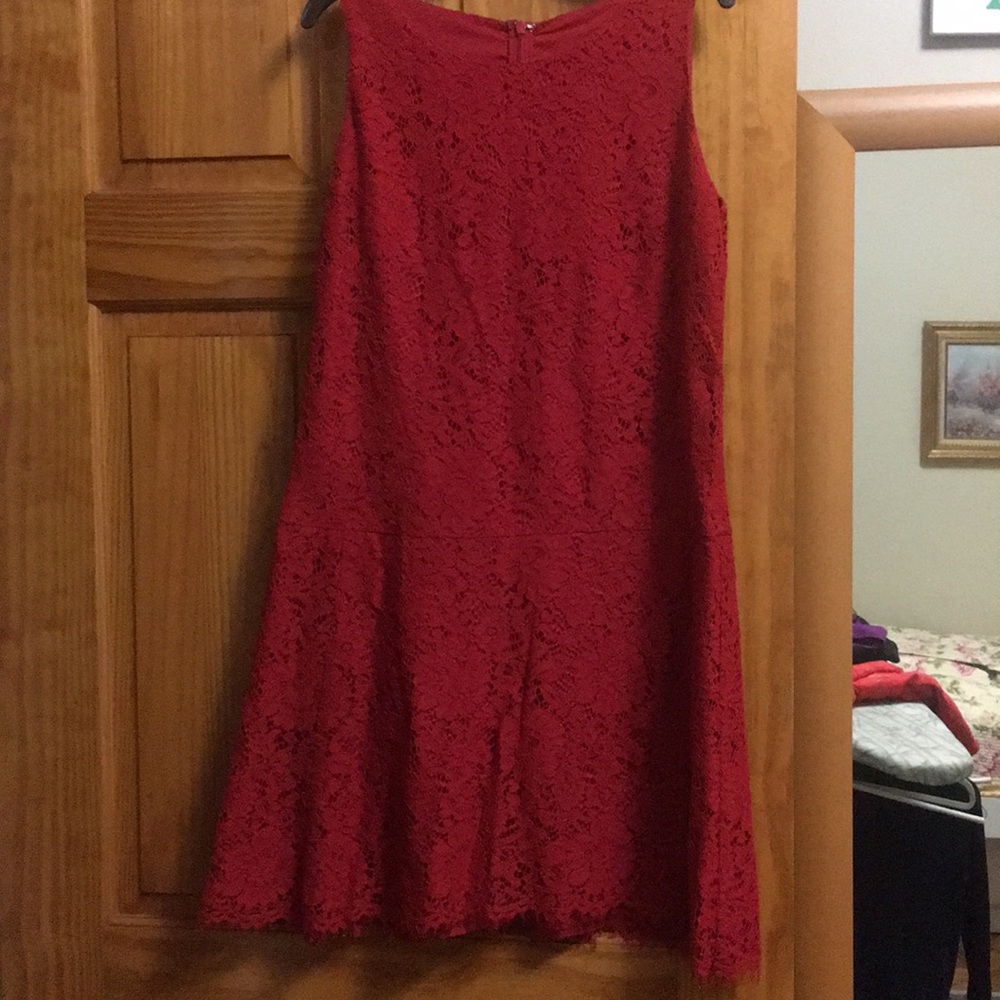 A red lace fit and flare dress